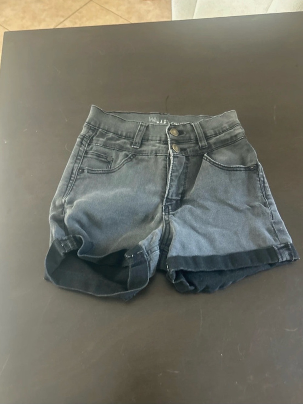Wallflower Faded Black High-Waist Cuffed Denim Shorts